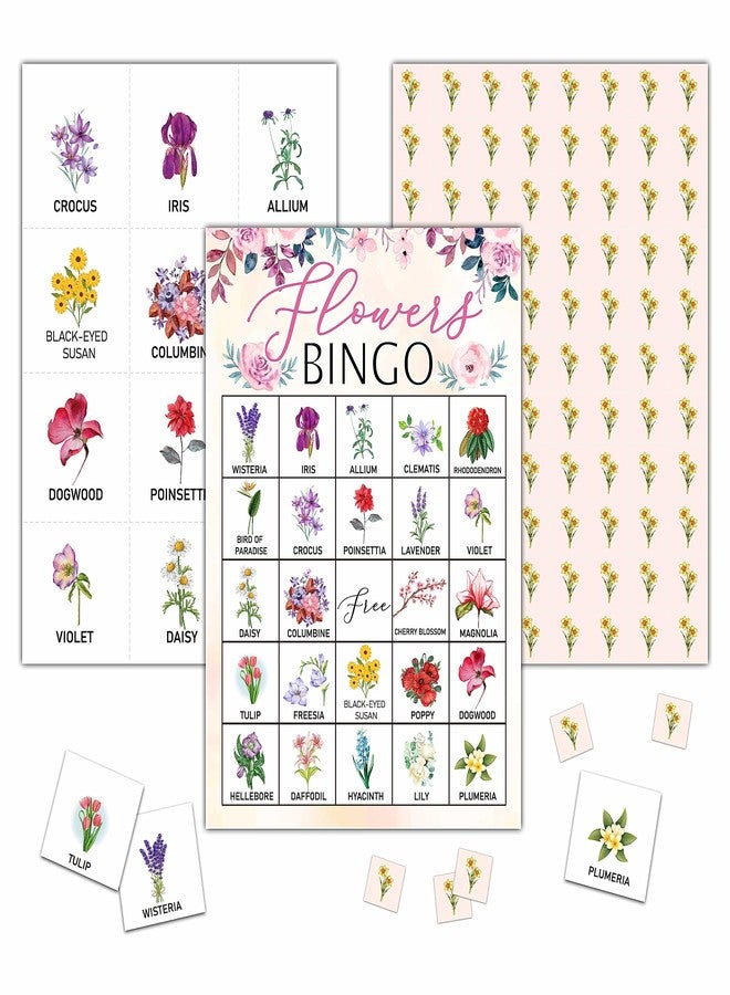 KFNER Flowers Bingo Game - Blush Pink Floral Bingo Card - 24 Players Bingo Game Set Indoor Outdoor Activities - Tea Party, Bridal Shower, Birthday Party Favors Supplies -A02 - Image 1